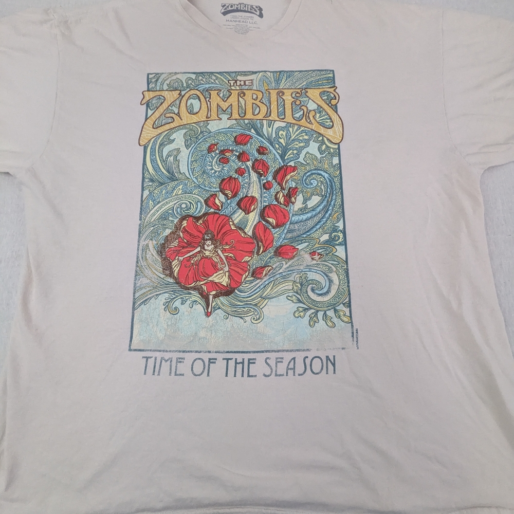 The Zombies Time of The Season White Tee with Beautiful Floral Design Medium